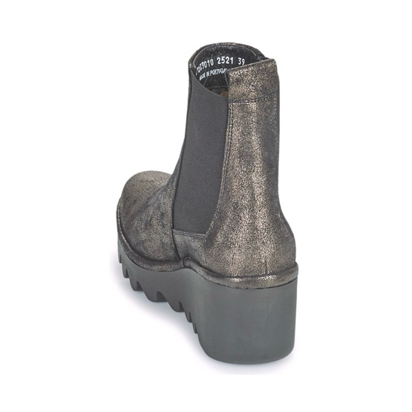 Fly London “Bagu” Metallic Leather Wedge Platform Chelsea Boots - Picture 4 of 16